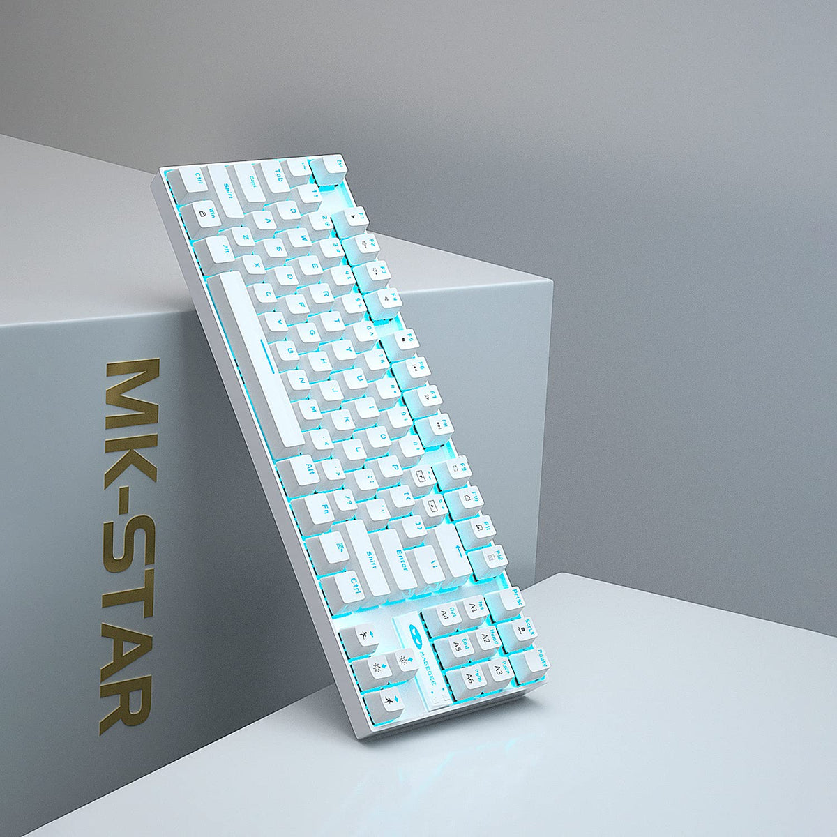 MageGee MK-Star Keyboards 87 Key Mechanical Gaming Keyboard White Blue DEMO