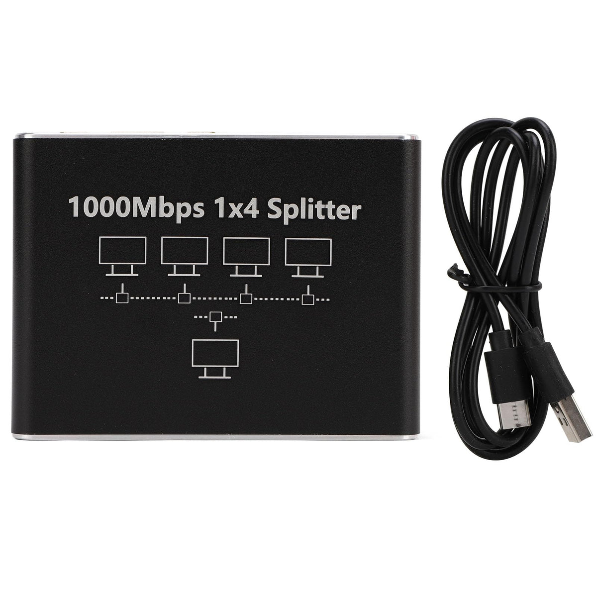 XUMIUZIY Gigabit Ethernet Splitter 1 to 4 LAN USB C Power Black DEMO