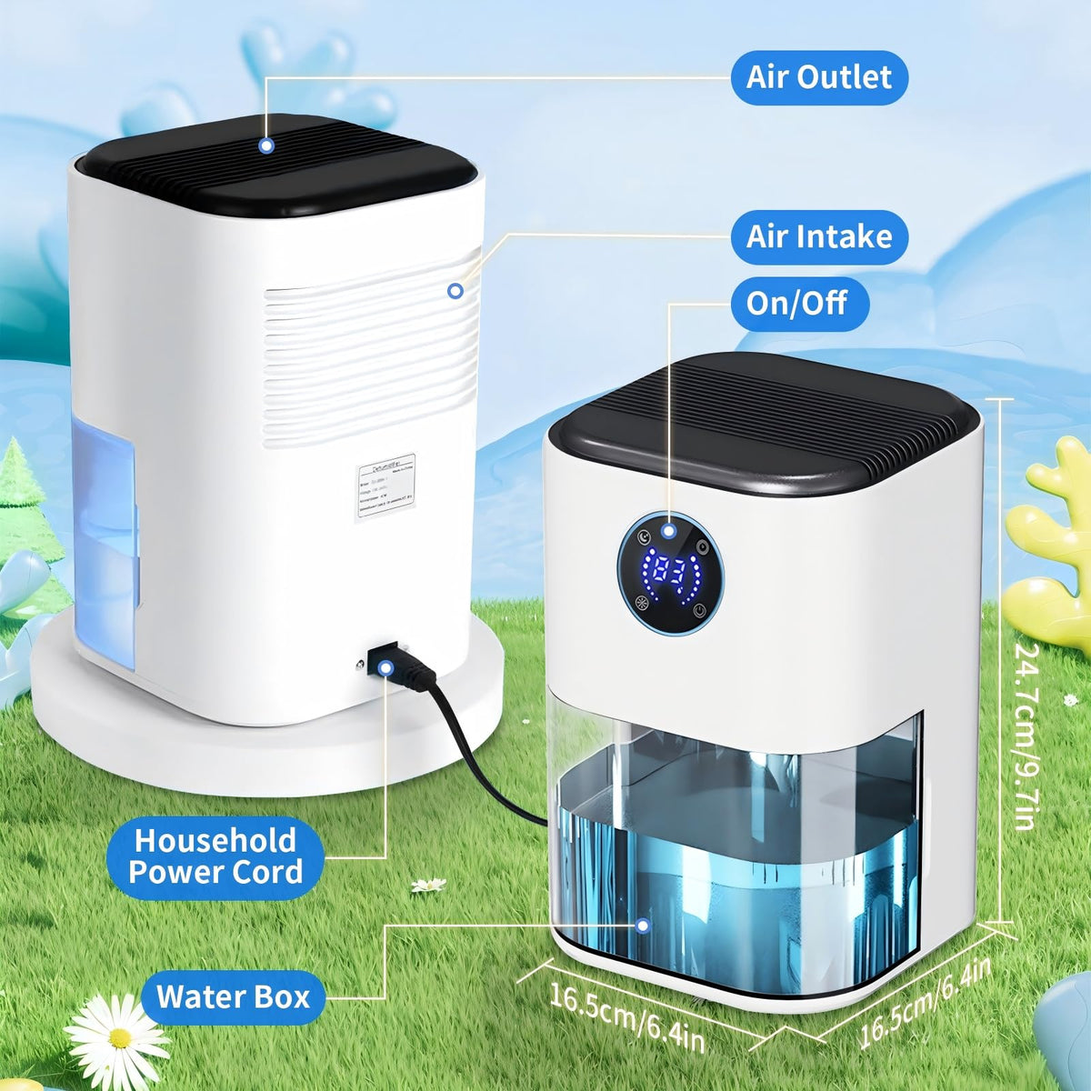 NISQIEY 2000ML White Dehumidifier for Room Damp Air Purifier DEMO