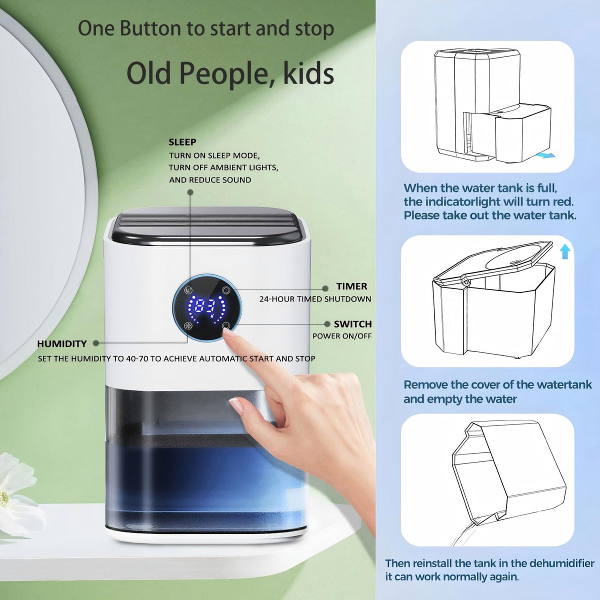 NISQIEY 2000ML White Dehumidifier for Room Damp Air Purifier DEMO
