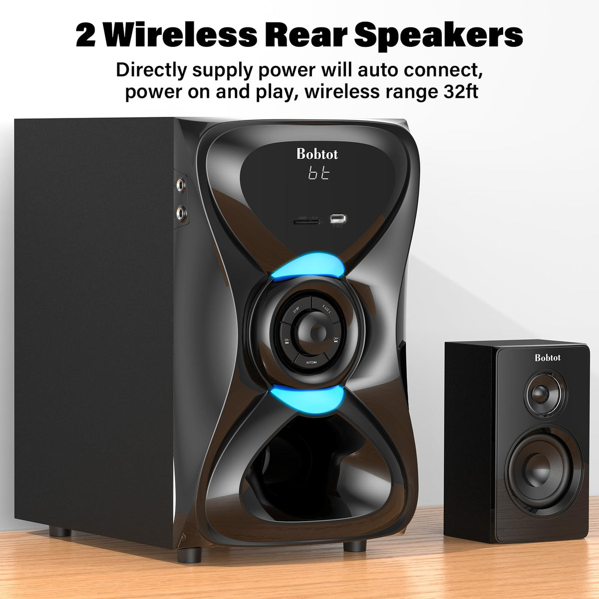 Bobtot Wireless Speaker Systems Rear Speakers 1000W Subwoofer System Black DEMO