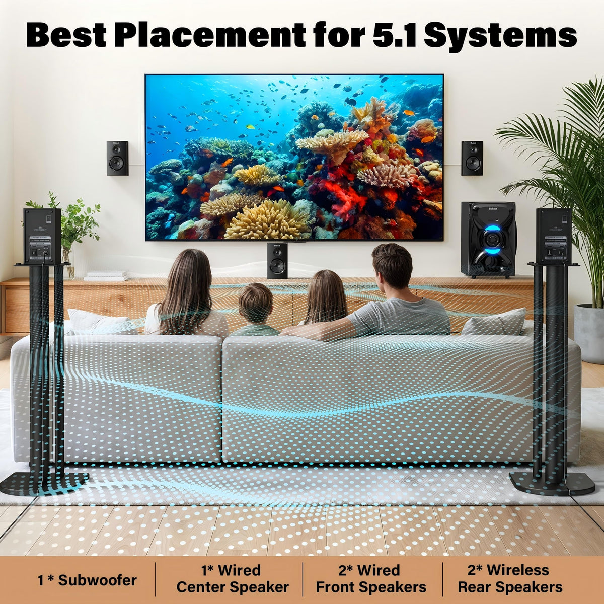 Bobtot Wireless Speaker Systems Rear Speakers 1000W Subwoofer System Black DEMO