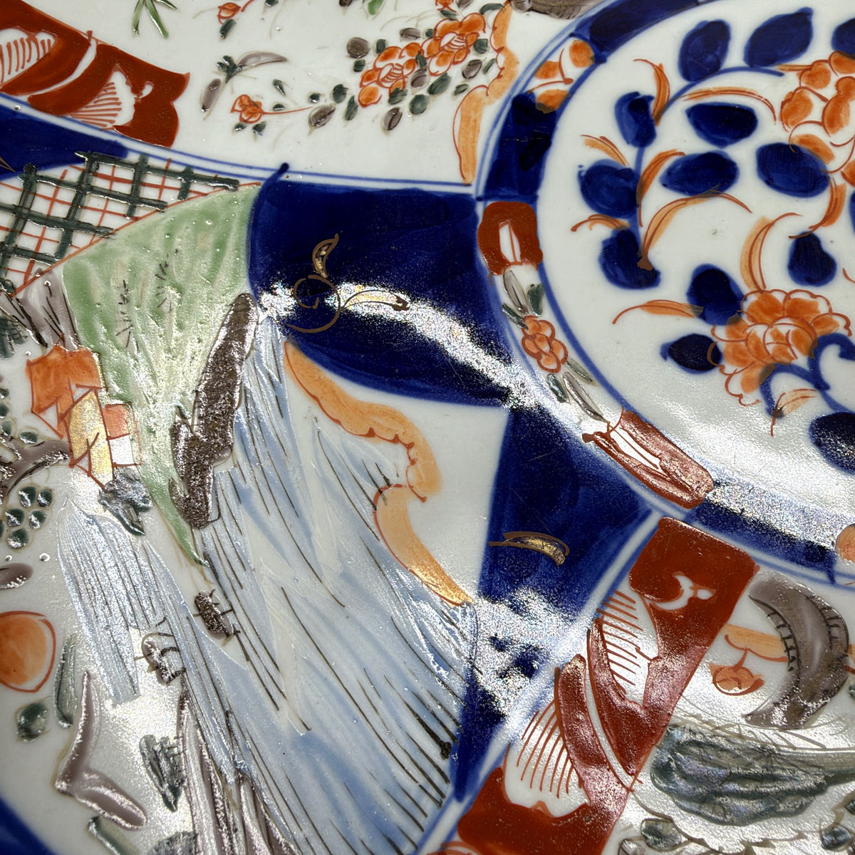 Japan Hand-Painted Large Imari Porcelain Plate Cobalt Blue Clay Red Design 40cm