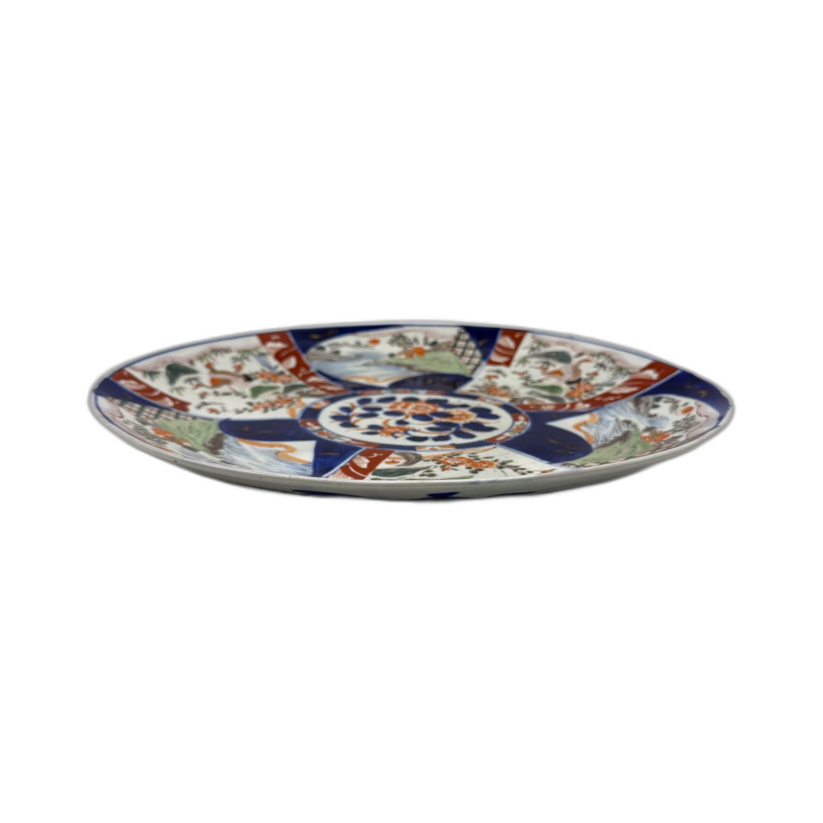Japan Hand-Painted Large Imari Porcelain Plate Cobalt Blue Clay Red Design 40cm