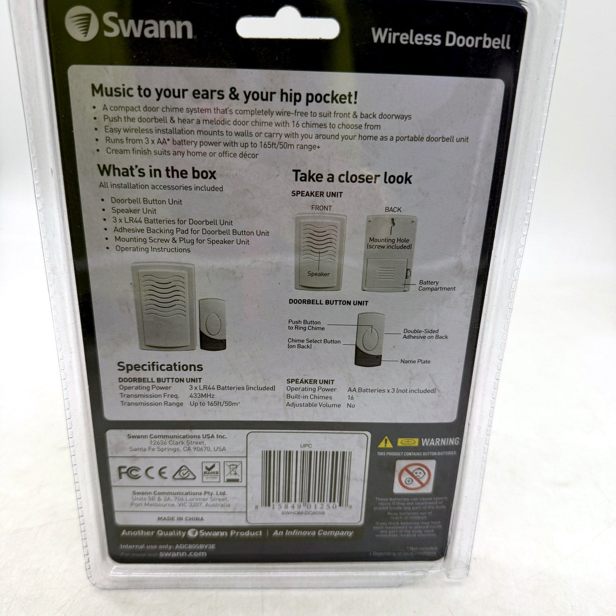Swann Wireless Doorbell Battery Powered Security Camera White NEW
