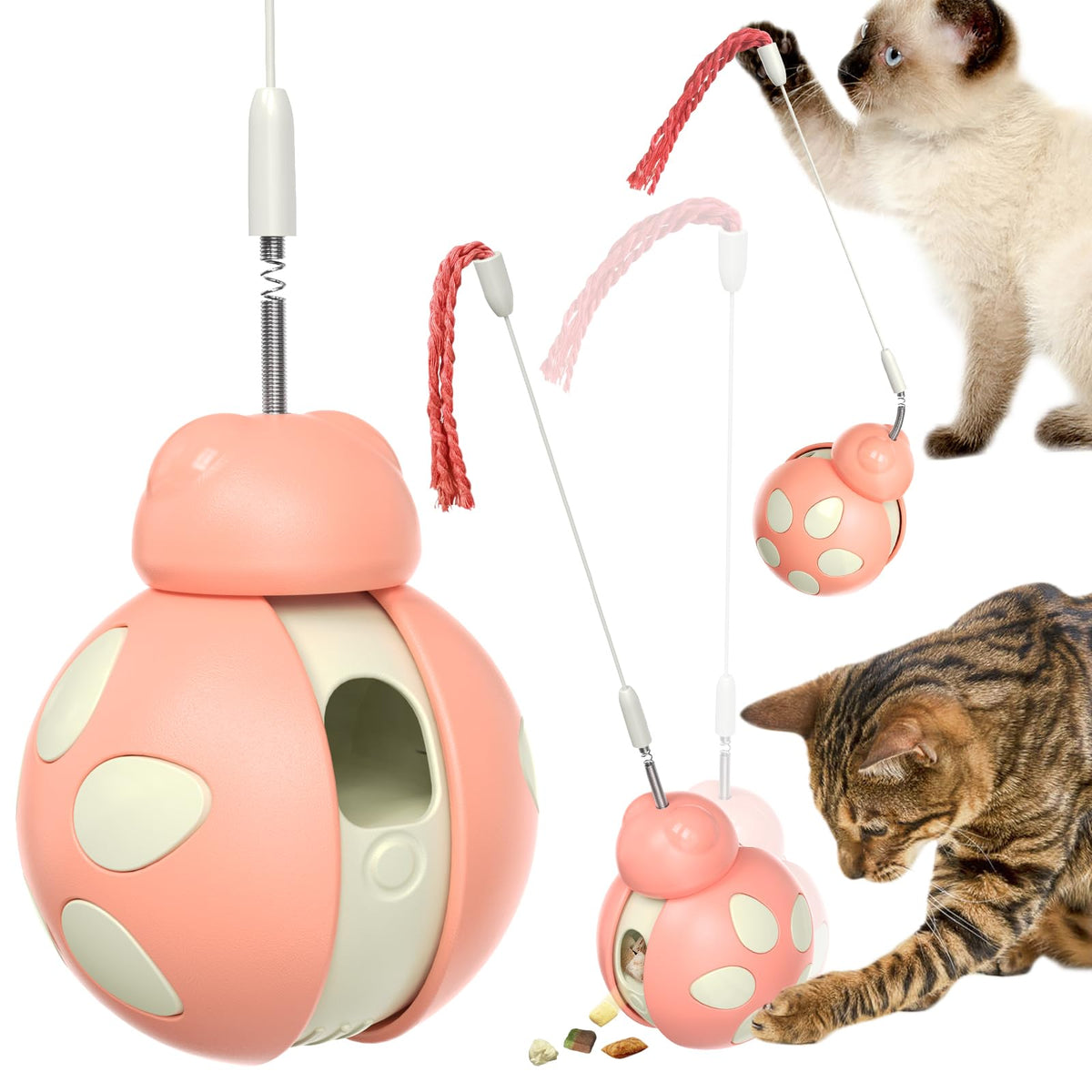 TANNRAN Interactive Beetle Glide Cat Toy Food Dispenser - Pink NEW