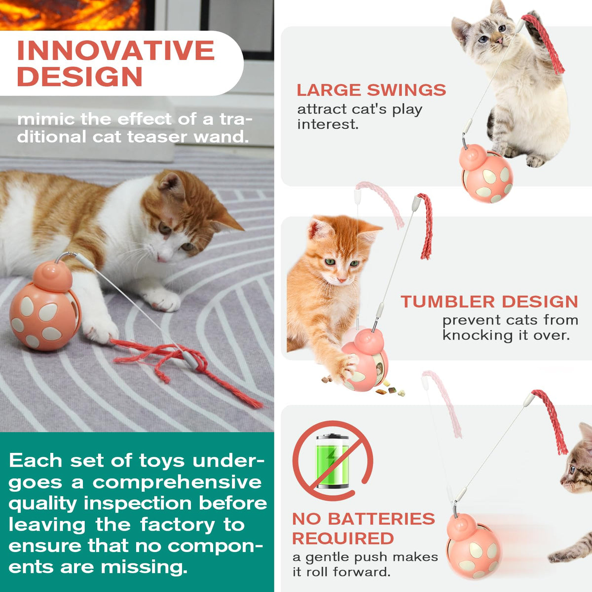 TANNRAN Interactive Beetle Glide Cat Toy Food Dispenser - Pink NEW