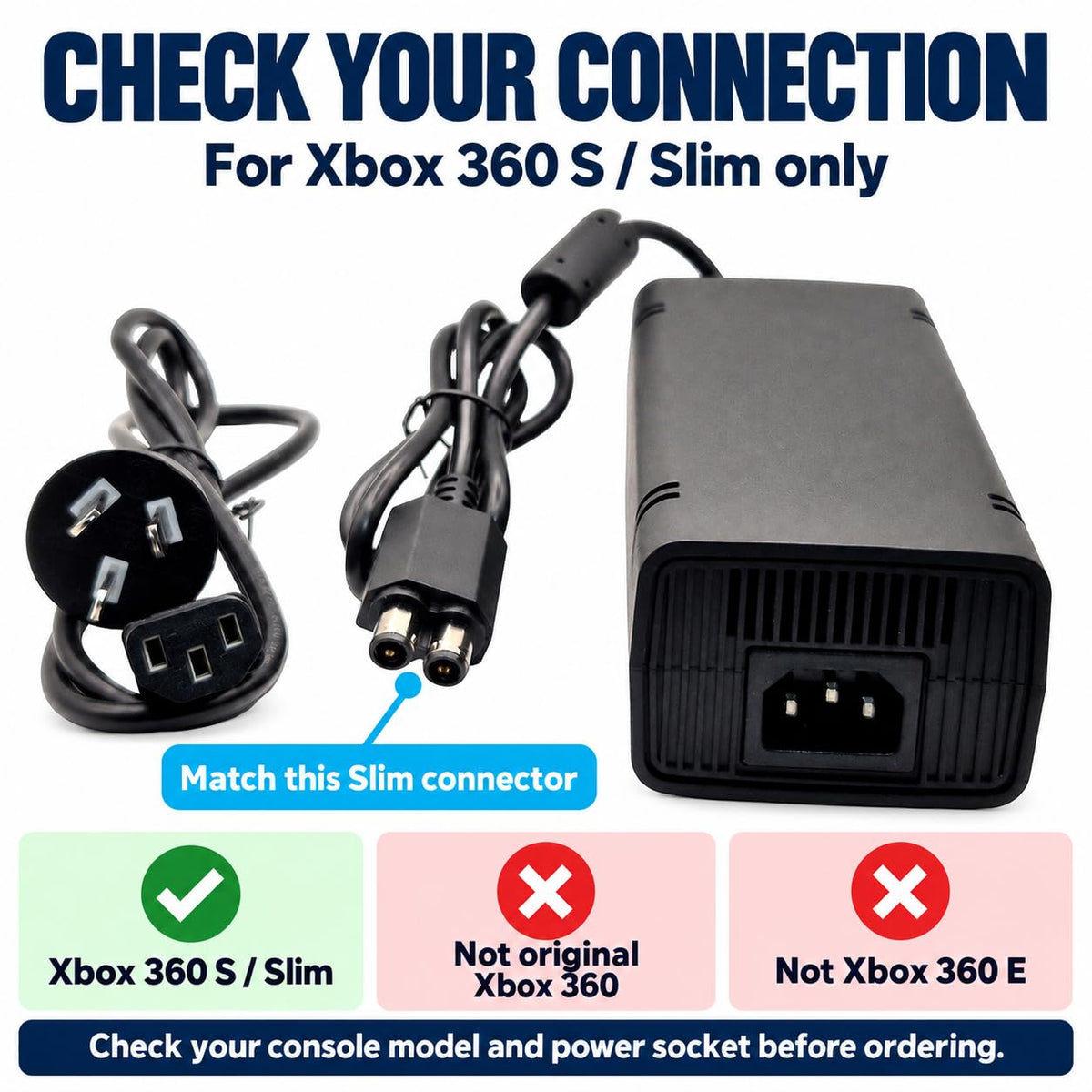 AC 135W AC Adapters Power Supply Adapter for Xbox 360 Slim Black Console NEW