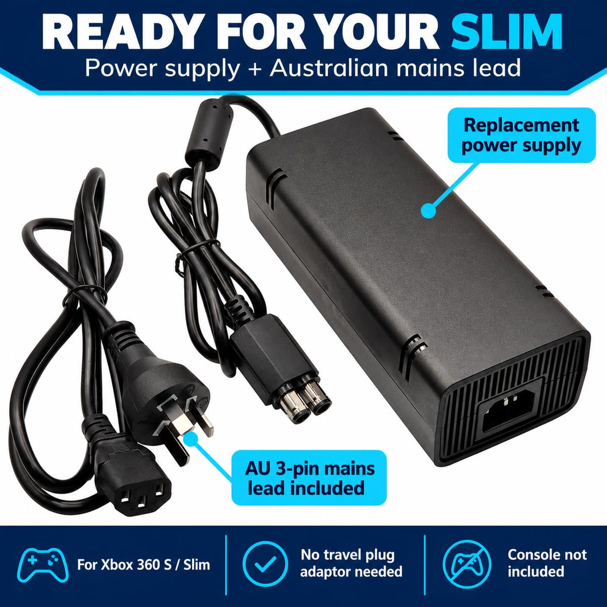 AC 135W AC Adapters Power Supply Adapter for Xbox 360 Slim Black Console NEW