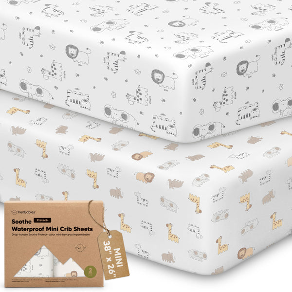 KeaBabies 2 Pack Waterproof Mini Crib Fitted Sheets KeaSafari NEW