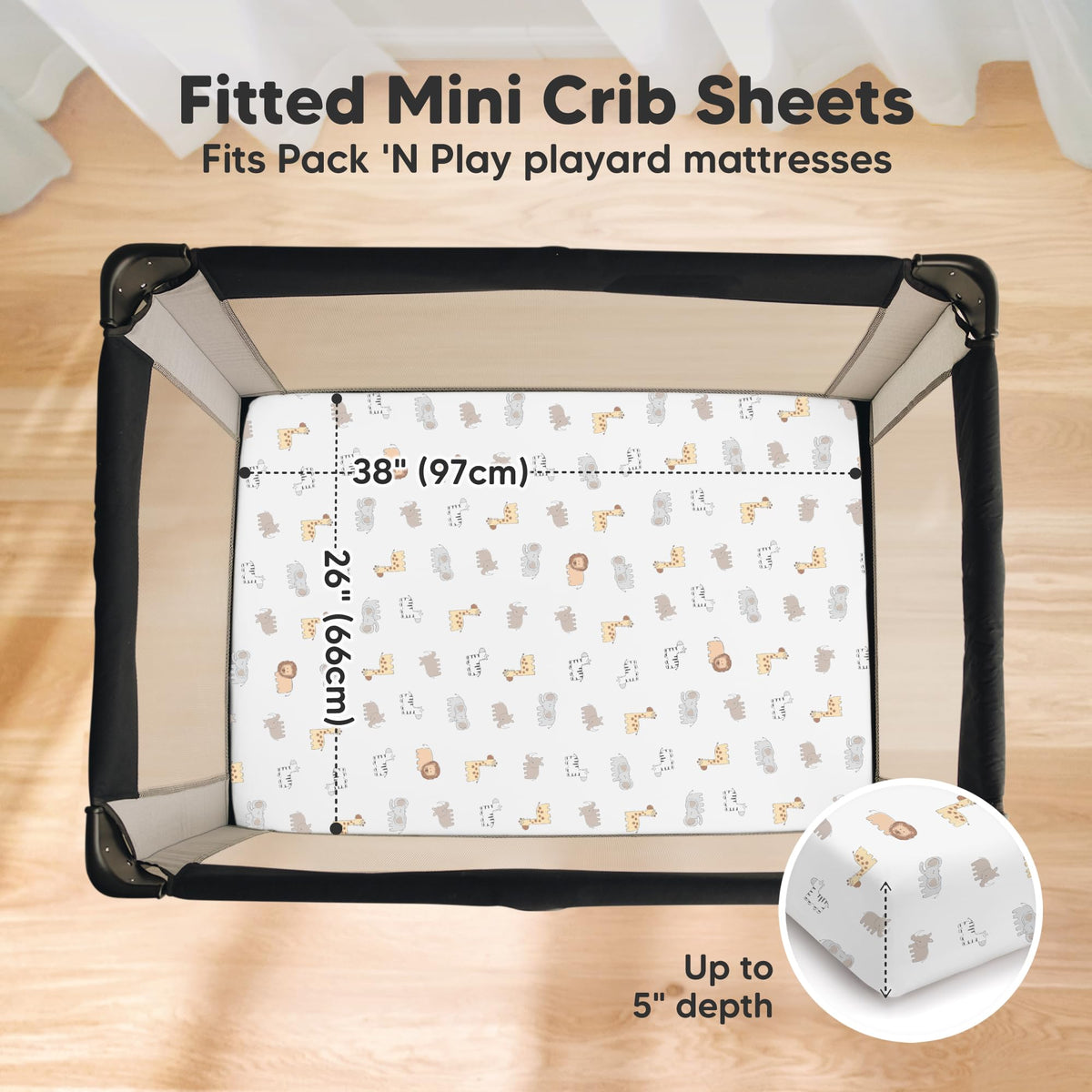 KeaBabies 2 Pack Waterproof Mini Crib Fitted Sheets KeaSafari NEW