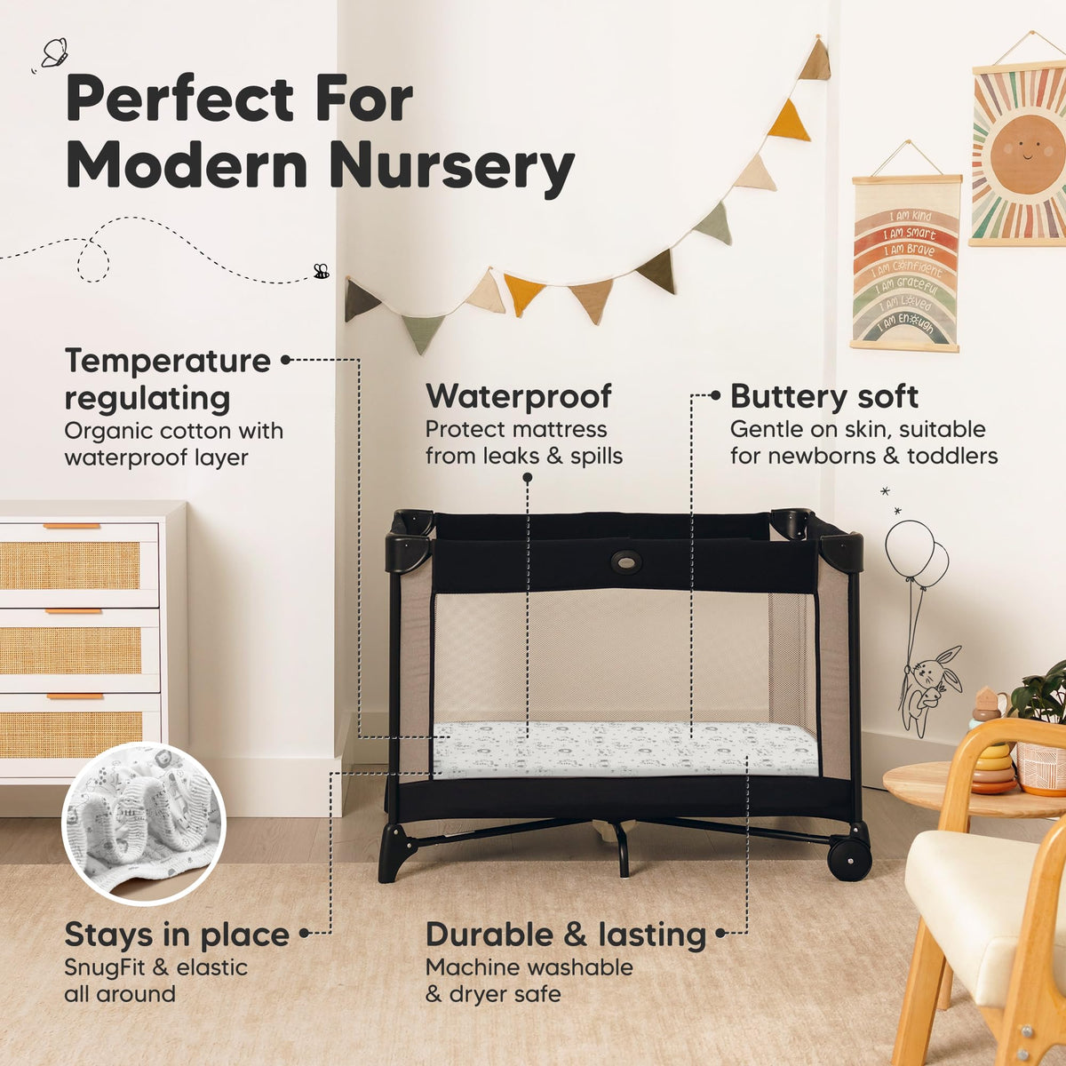 KeaBabies 2 Pack Waterproof Mini Crib Fitted Sheets KeaSafari NEW