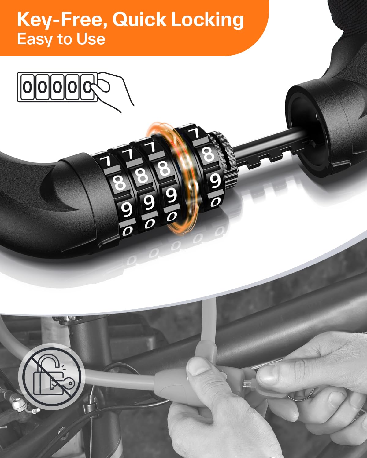 Sportneer 1m Bike Lock 6mm Thick 5 Digit Combination Black NEW