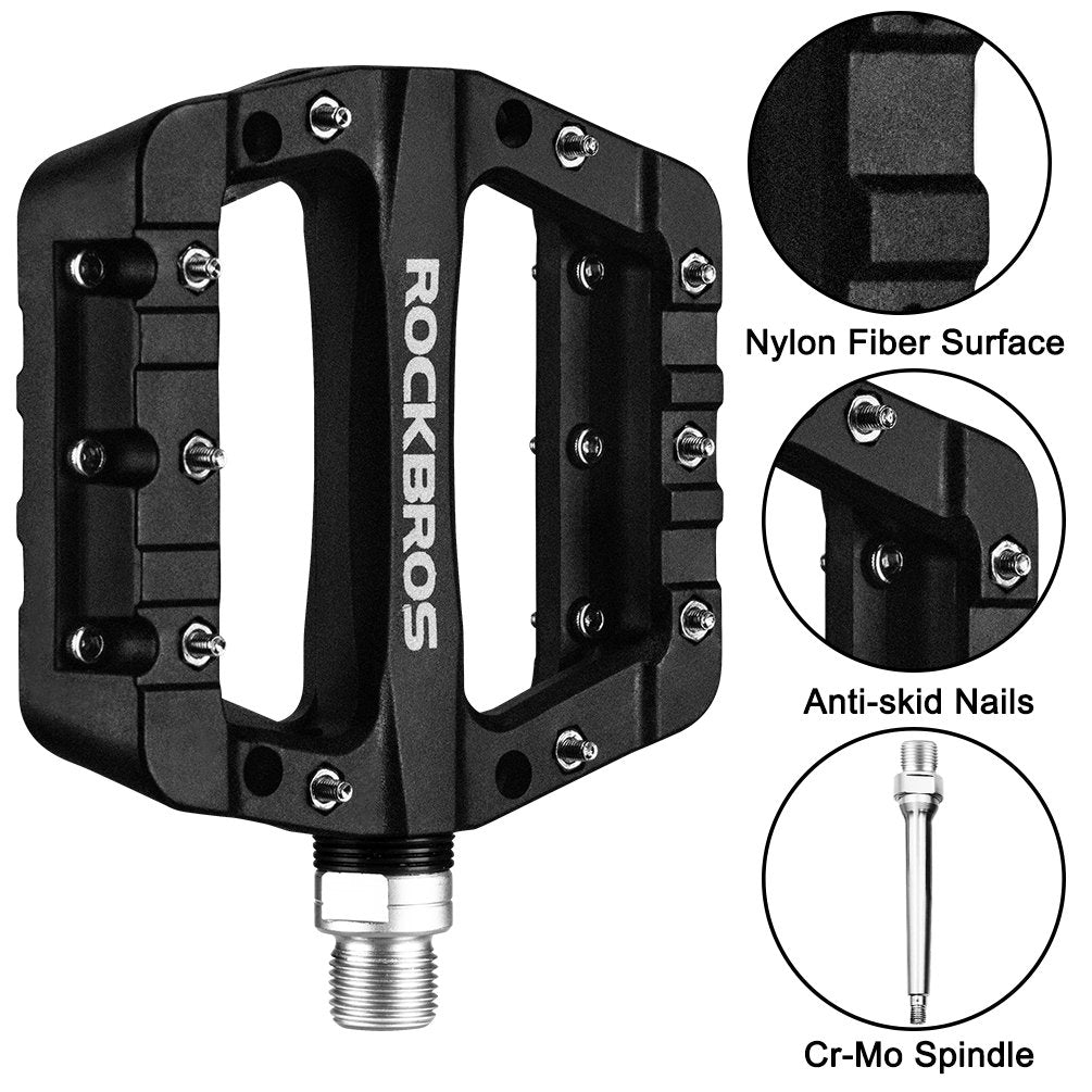 ROCKBROS MTB Mountain Bike Pedals Lightweight Nylon Fiber Black NEW