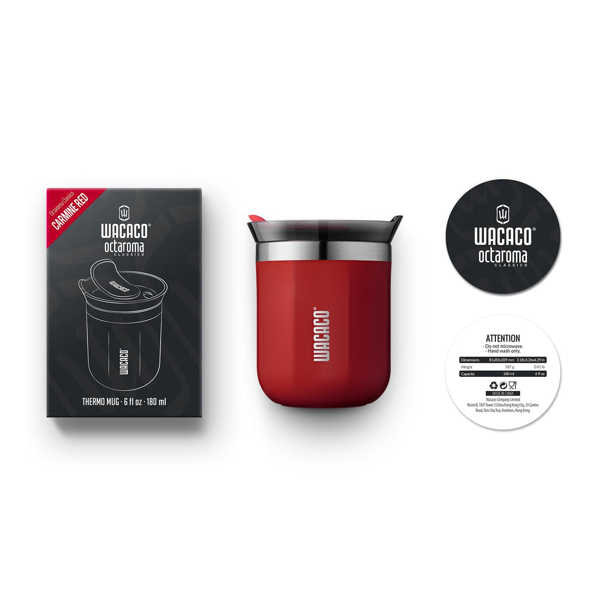WACACO Octaroma Classico Vacuum Insulated Coffee Mug Carmine Red 6 fl oz NEW