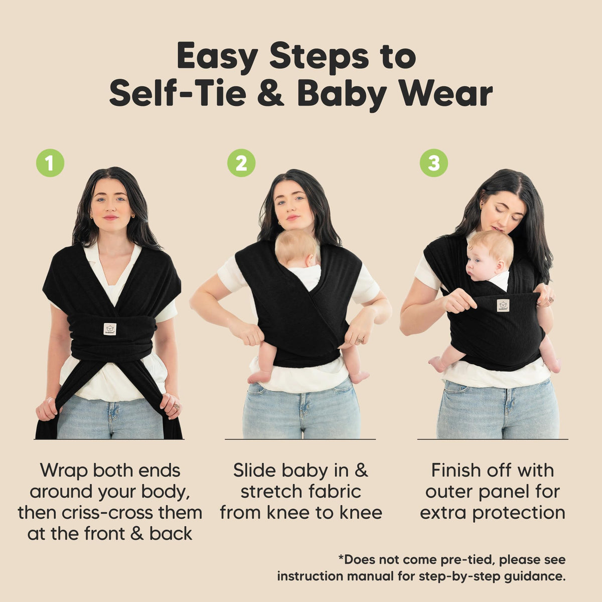 KeaBabies Baby Wrap Carrier Newborn to Toddler - Trendy Black NEW