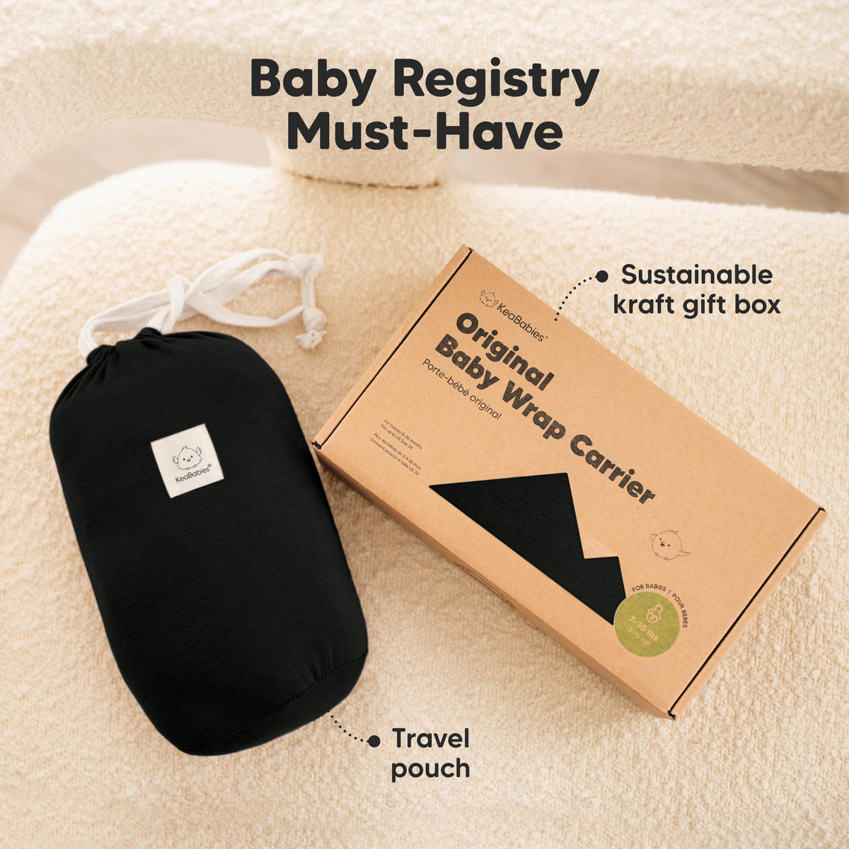 KeaBabies Baby Wrap Carrier Newborn to Toddler - Trendy Black NEW