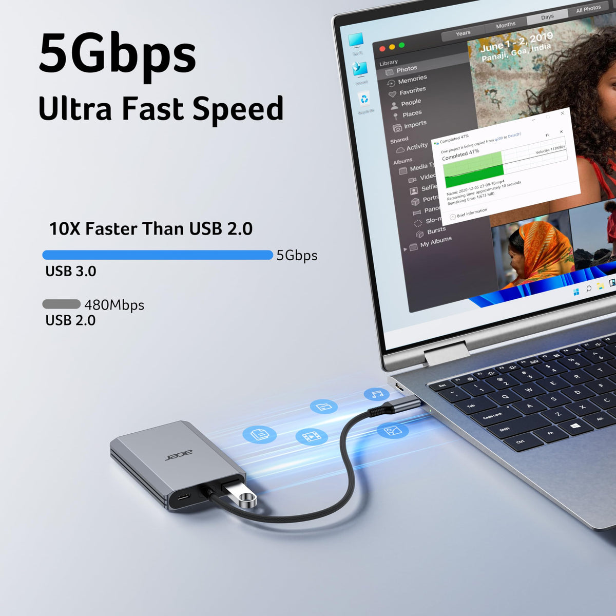 Acer USB USB Hubs C Hub Dual HDMI 4K@60Hz Adapter Silver  NEW