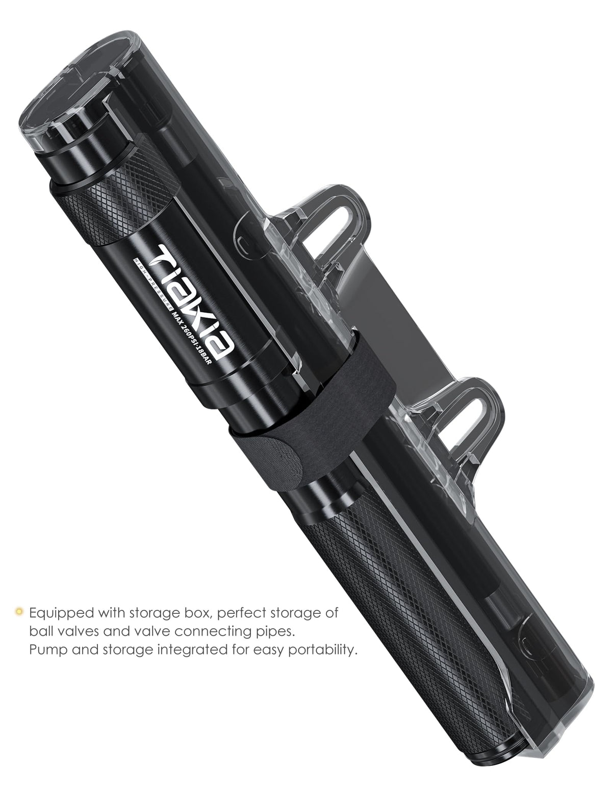 Tiakia 260PSI Frame-Mounted Bike Pump with Bracket - Black NEW