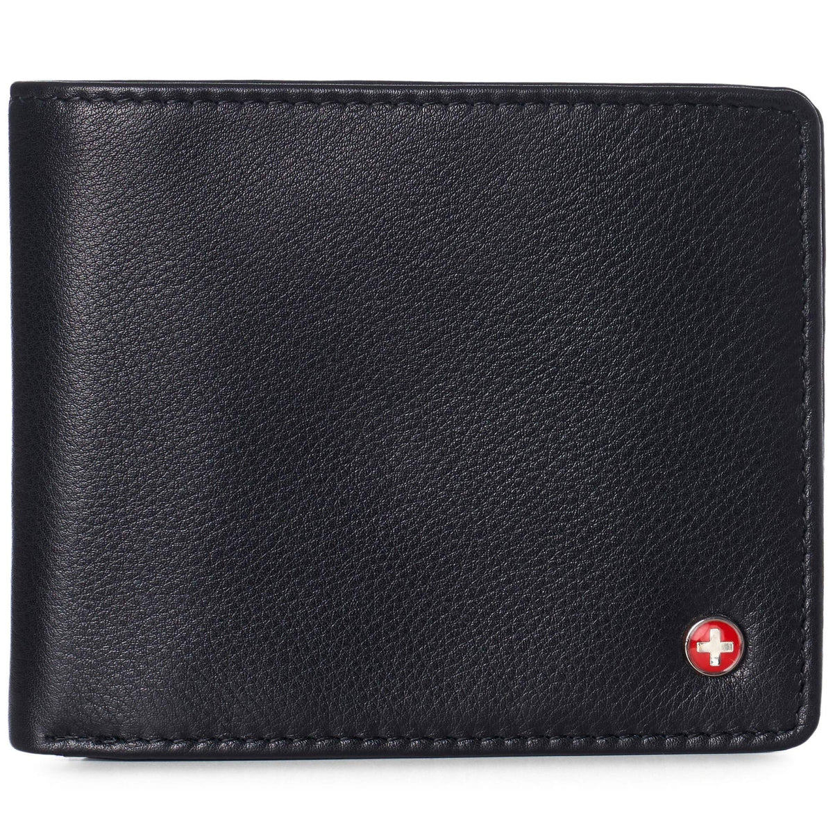 Alpine Swiss Wallets Black Leather Bifold Wallet RFID Safe Flipout ID NEW