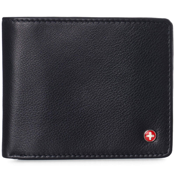 Alpine Swiss Wallets Black Leather Bifold Wallet RFID Safe Flipout ID NEW