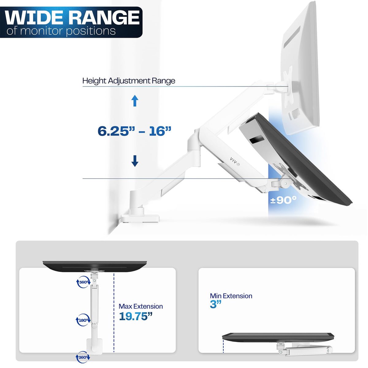 VIVO Single Monitor Arm Fully Adjustable 17-32 Inch White Desk NEW