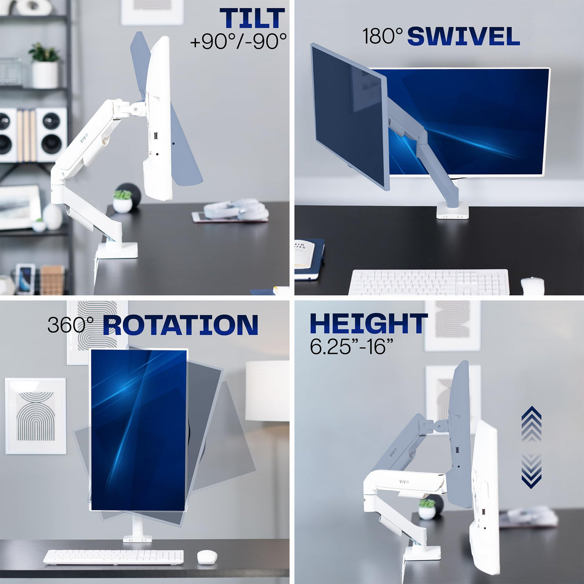 VIVO Single Monitor Arm Fully Adjustable 17-32 Inch White Desk NEW