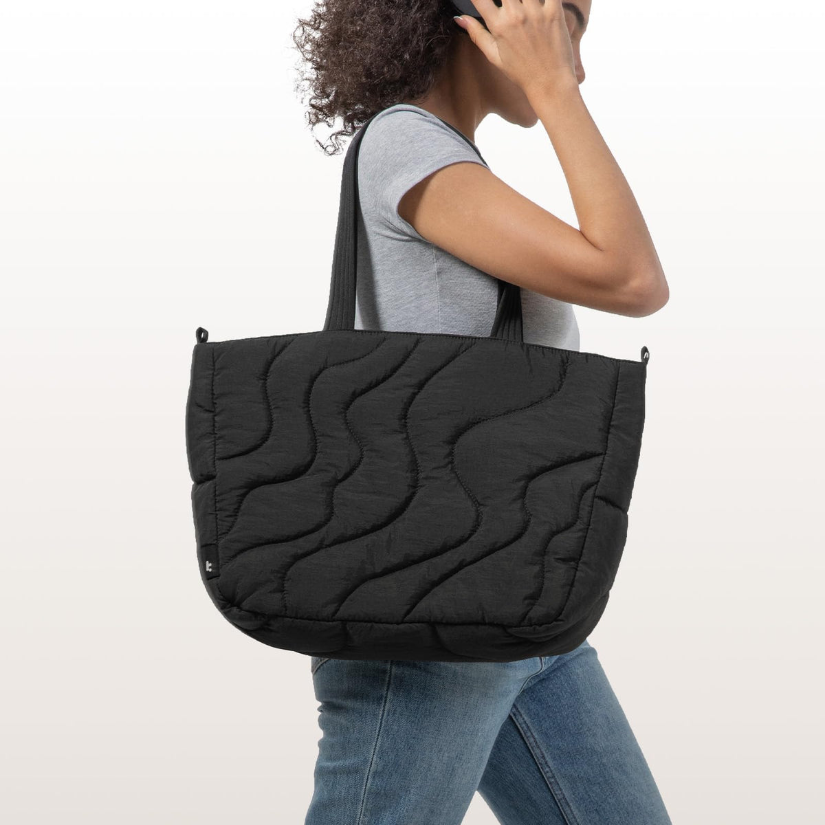 tomtoc Puffy Totes Laptop Tote Bag Lavascape Black Lightweight 30-40cm NEW