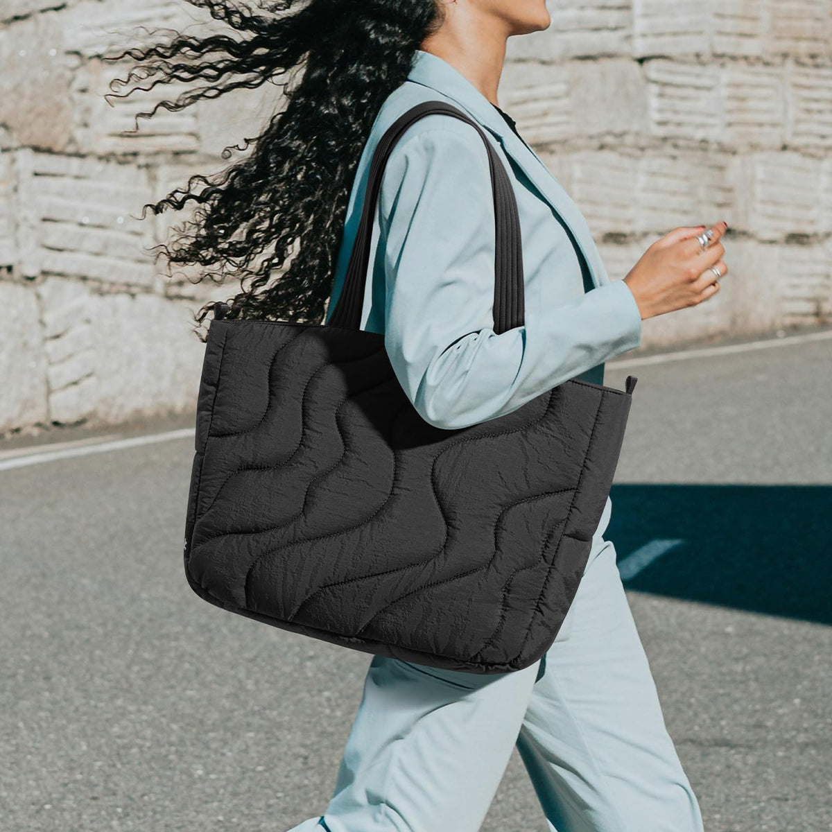 tomtoc Puffy Totes Laptop Tote Bag Lavascape Black Lightweight 30-40cm NEW