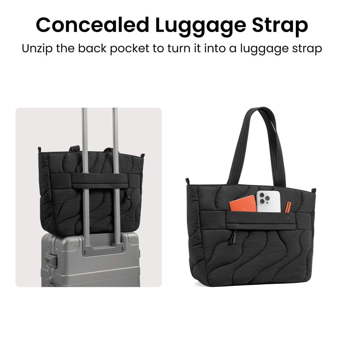 tomtoc Puffy Totes Laptop Tote Bag Lavascape Black Lightweight 30-40cm NEW