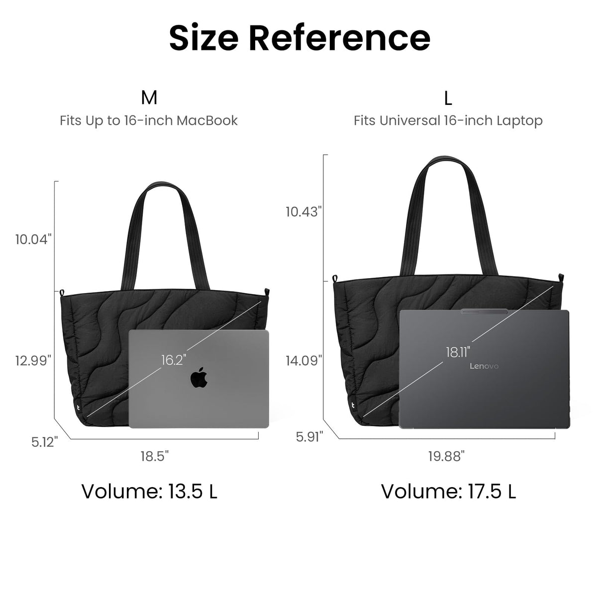 tomtoc Puffy Totes Laptop Tote Bag Lavascape Black Lightweight 30-40cm NEW