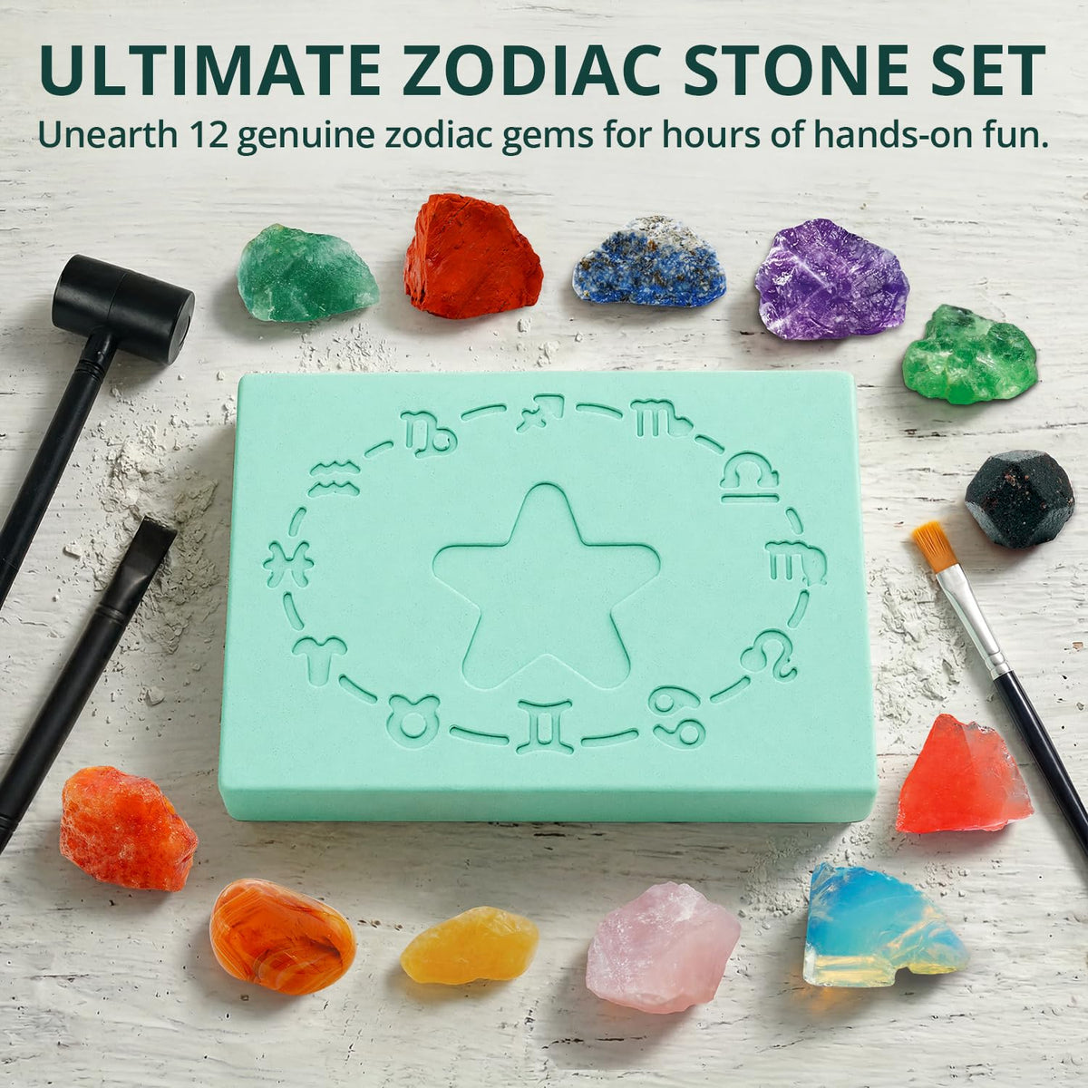 PIBEX Zodiac Science Stone Dig Kit - 12 Real Gems & Crystals Topaz Set NEW