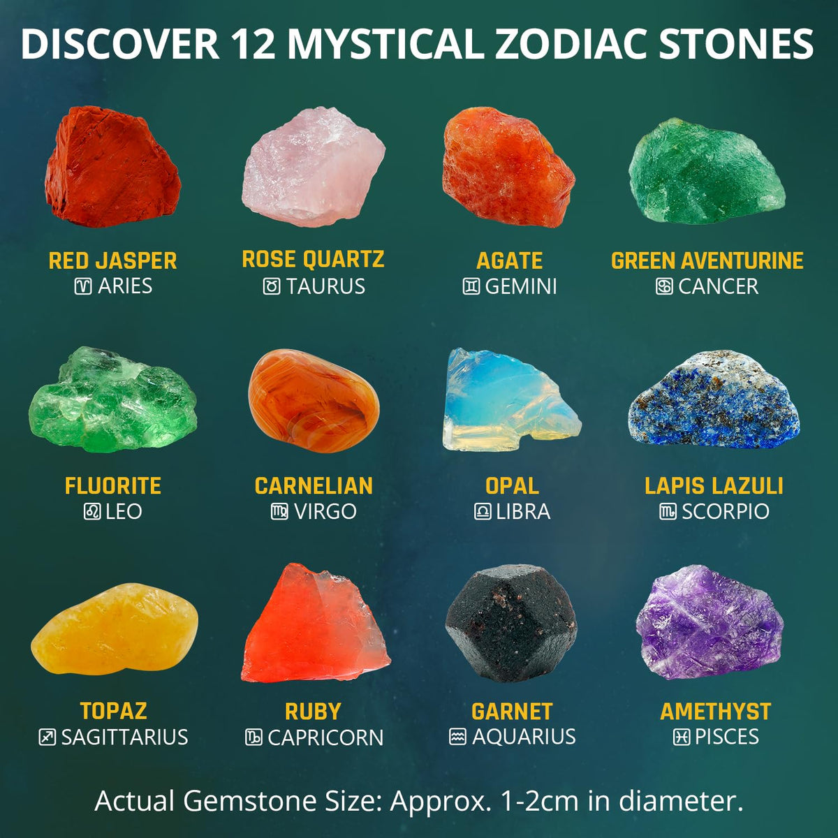 PIBEX Zodiac Science Stone Dig Kit - 12 Real Gems & Crystals Topaz Set NEW
