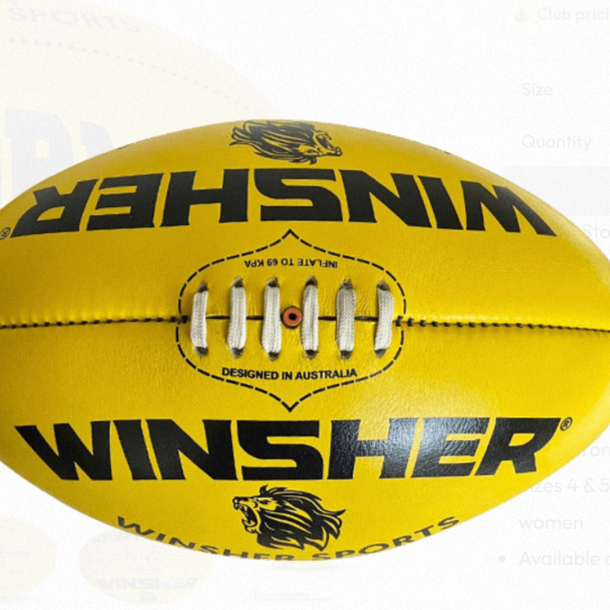 Winsher Storm Leather Australian AFL Football Yellow Size 4 NEW