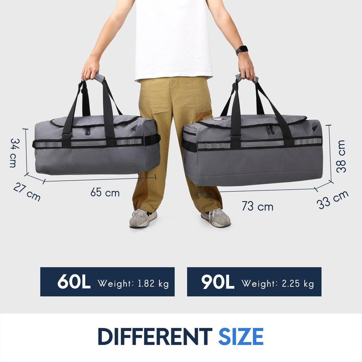 Haimont 90L Sports Duffel Backpack Large Capacity Travel Bag Grey Size 90L NEW