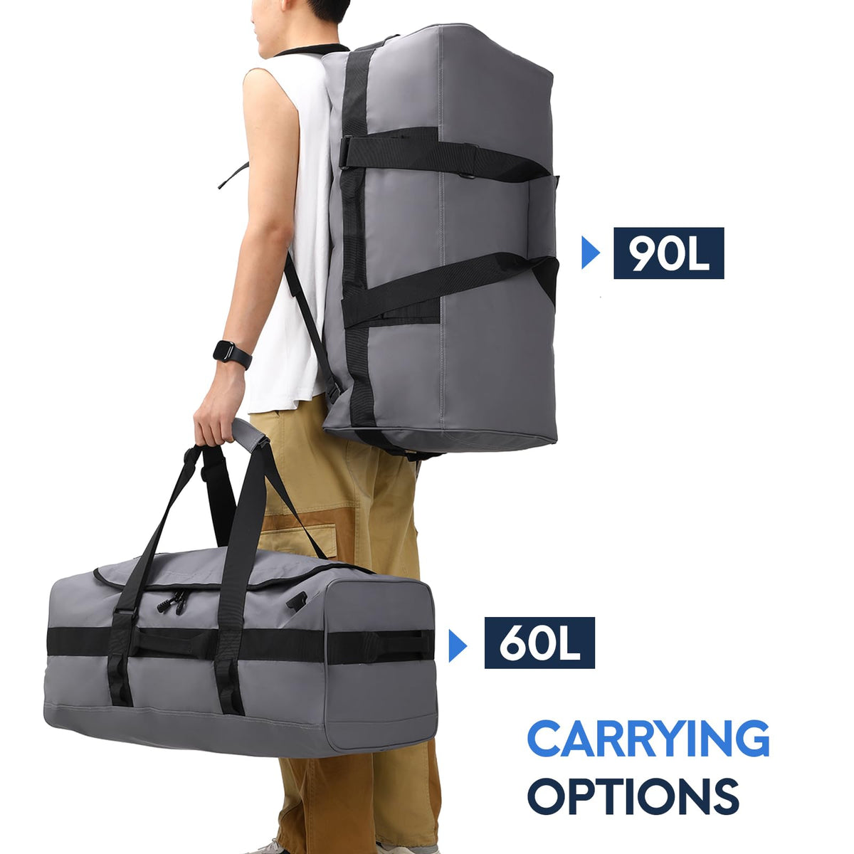 Haimont 90L Sports Duffel Backpack Large Capacity Travel Bag Grey Size 90L NEW