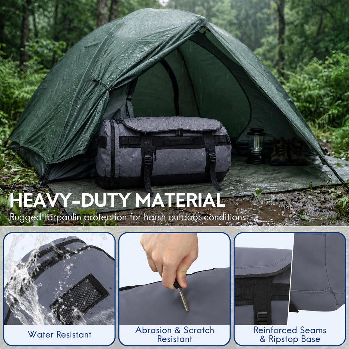 Haimont 60L Grey Large Sports Hiking Duffle Bag for Travel & Sports NEW