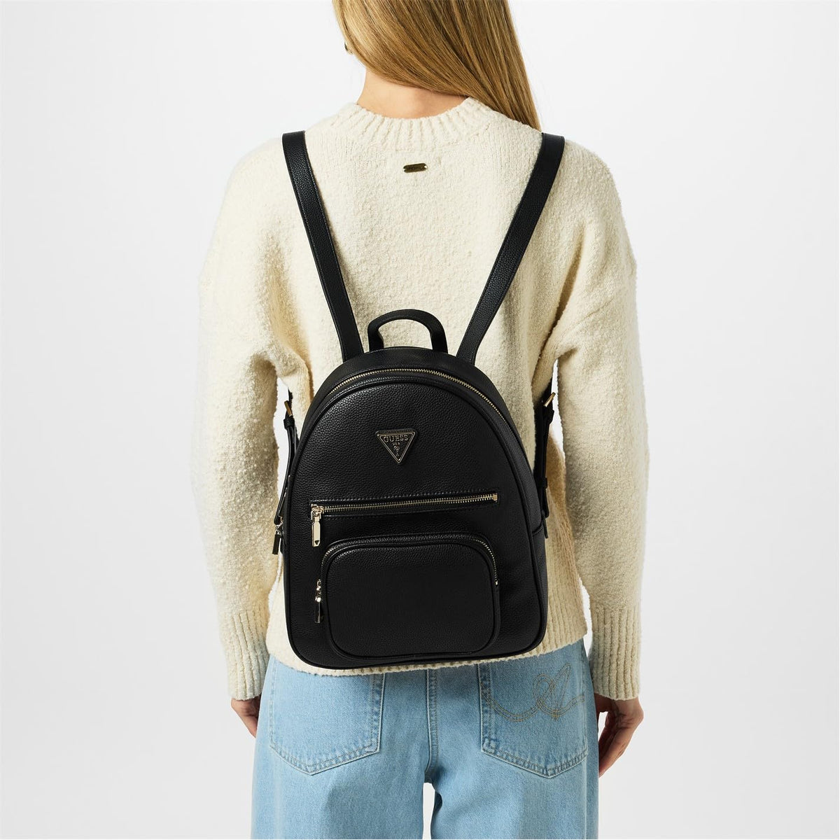 GUESS Manhattan Large Casual Daypack Backpack - Black With Gold Accents NEW