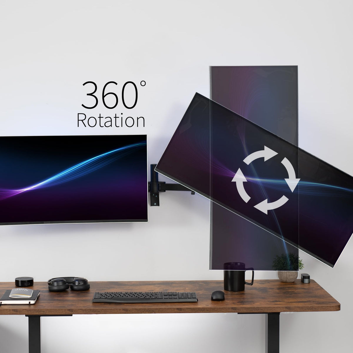 VIVO Premium Dual Monitor Arm Wall Mount Heavy Duty Black Steel NEW