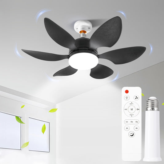 RWNTAOZM JY 6 Blade Socket Fan Light Remote Control Black DEMO