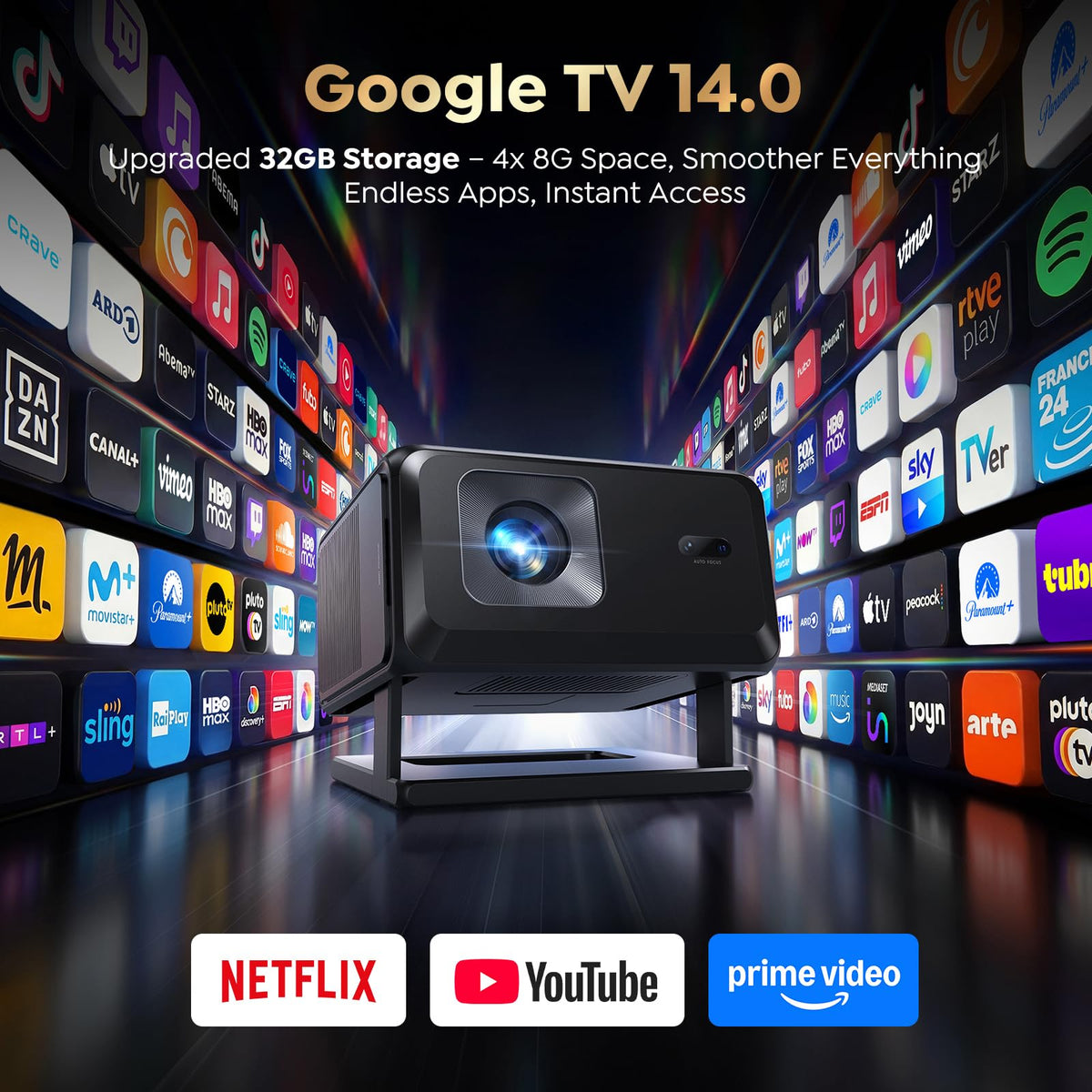 TOPTRO TP3 4K Projectors Projector with Google TV 14.0 Netflix Ready Black DEMO