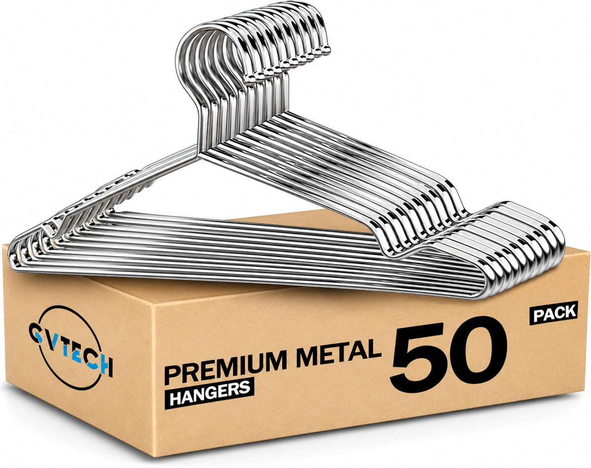 GVTECH Stainless Steel Clothing Hangers Heavy Duty Silver 50 Pack NEW