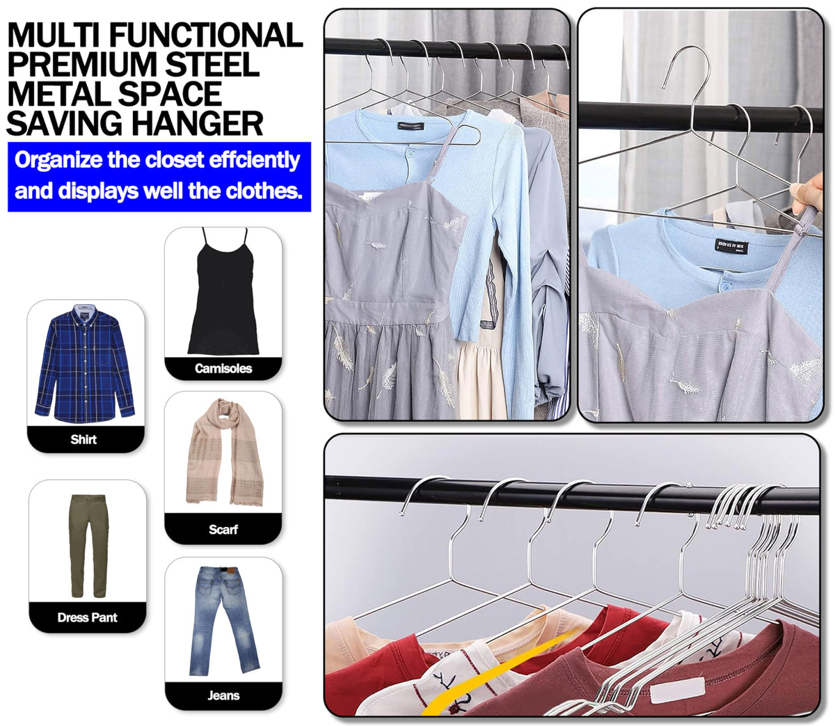 GVTECH Stainless Steel Clothing Hangers Heavy Duty Silver 50 Pack NEW