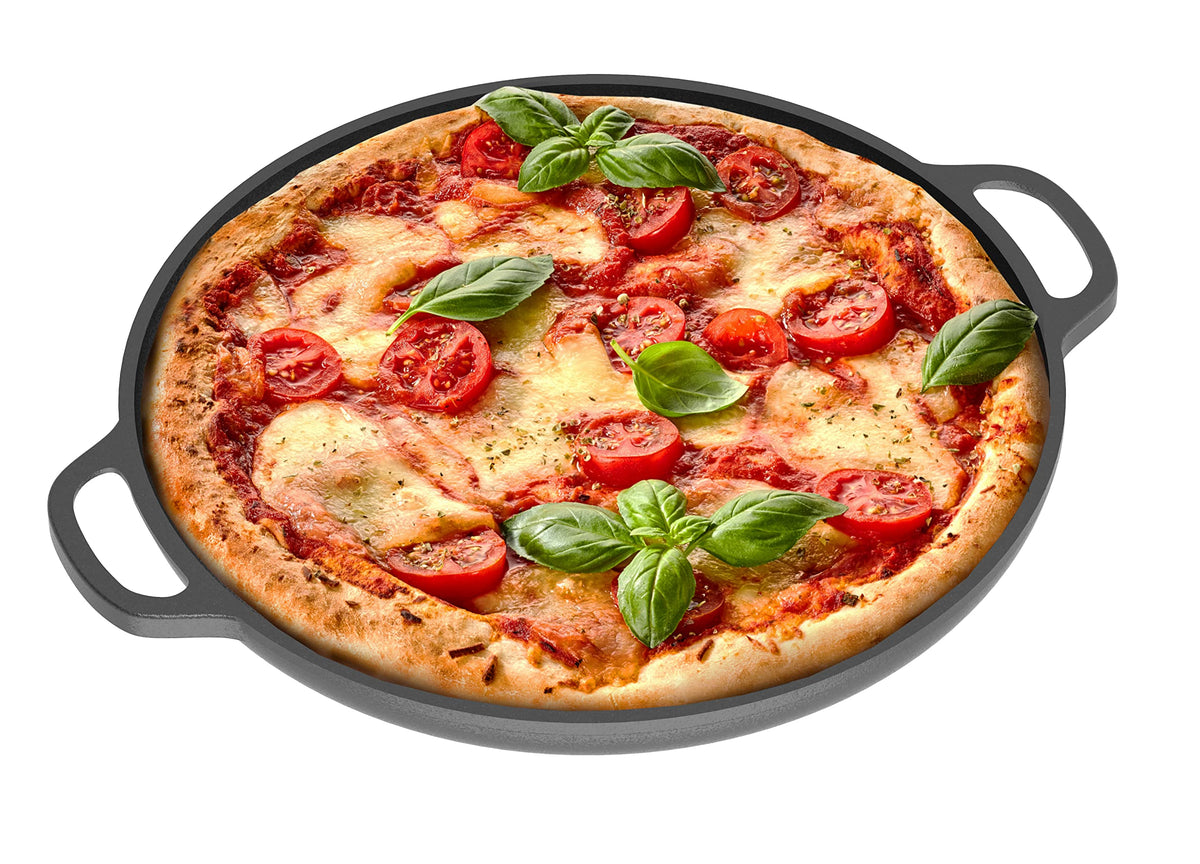 Chef Pomodoro Cast Iron Pizza Pan Pre-Seasoned Black Skillet NEW