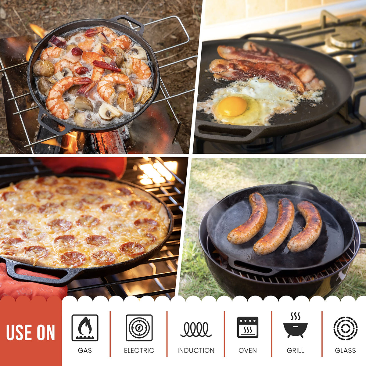 Chef Pomodoro Cast Iron Pizza Pan Pre-Seasoned Black Skillet NEW