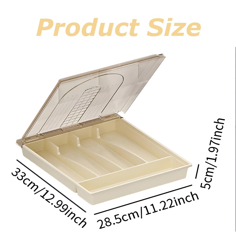 TOMVAES Off-White Dustproof Cutlery Tray with Dividers Kitchen Organizer DEMO