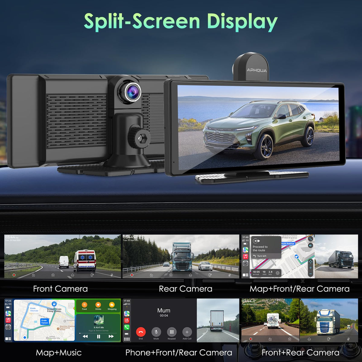Aphqua 9.3" Wireless CarPlay Android Auto Car Screen Stereo DEMO