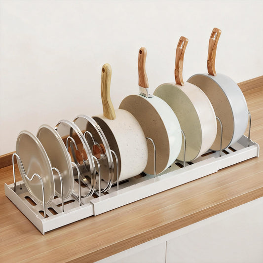 SESLEL White Expandable Pots and Pans Organizer Rack Storage NEW