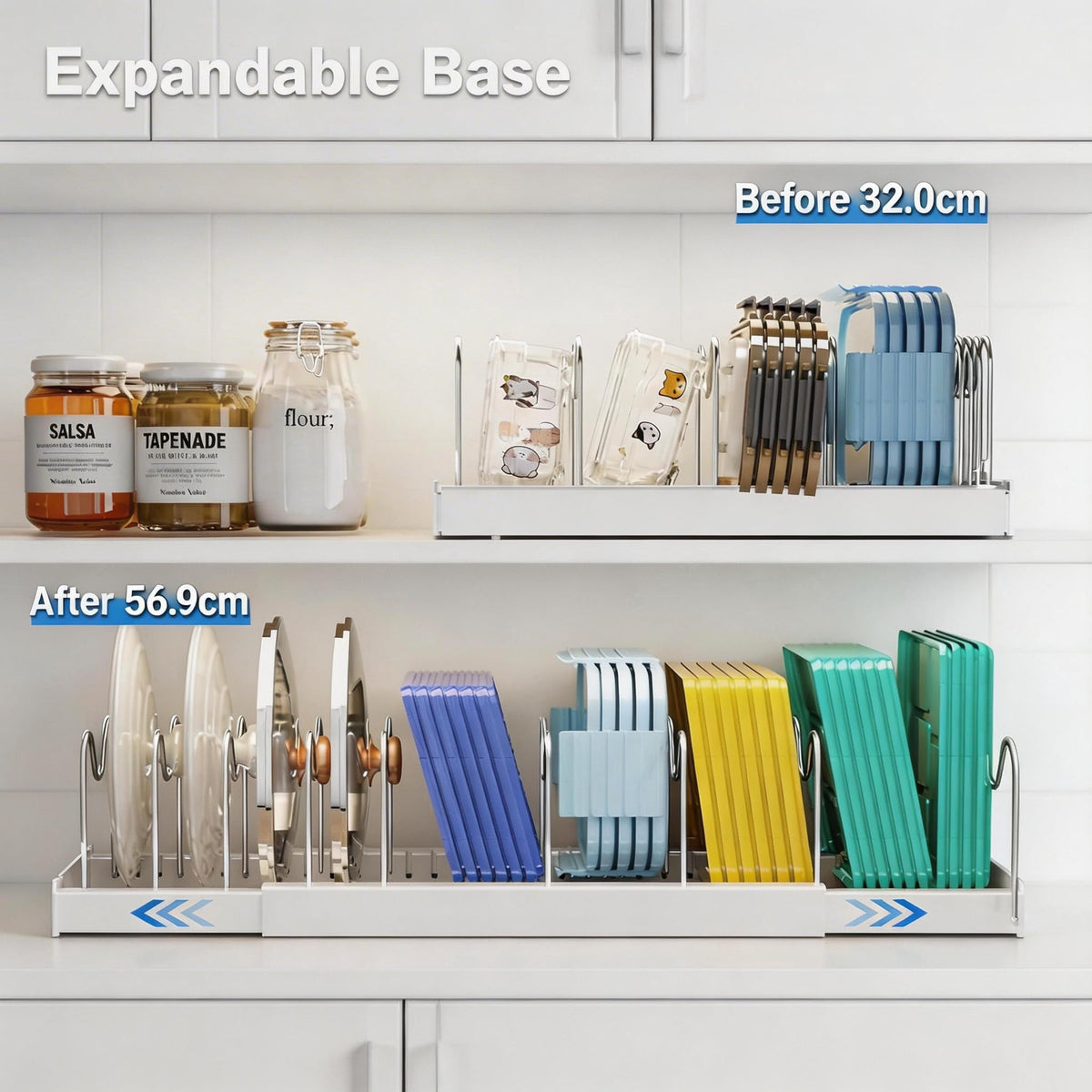 SESLEL White Expandable Pots and Pans Organizer Rack Storage NEW