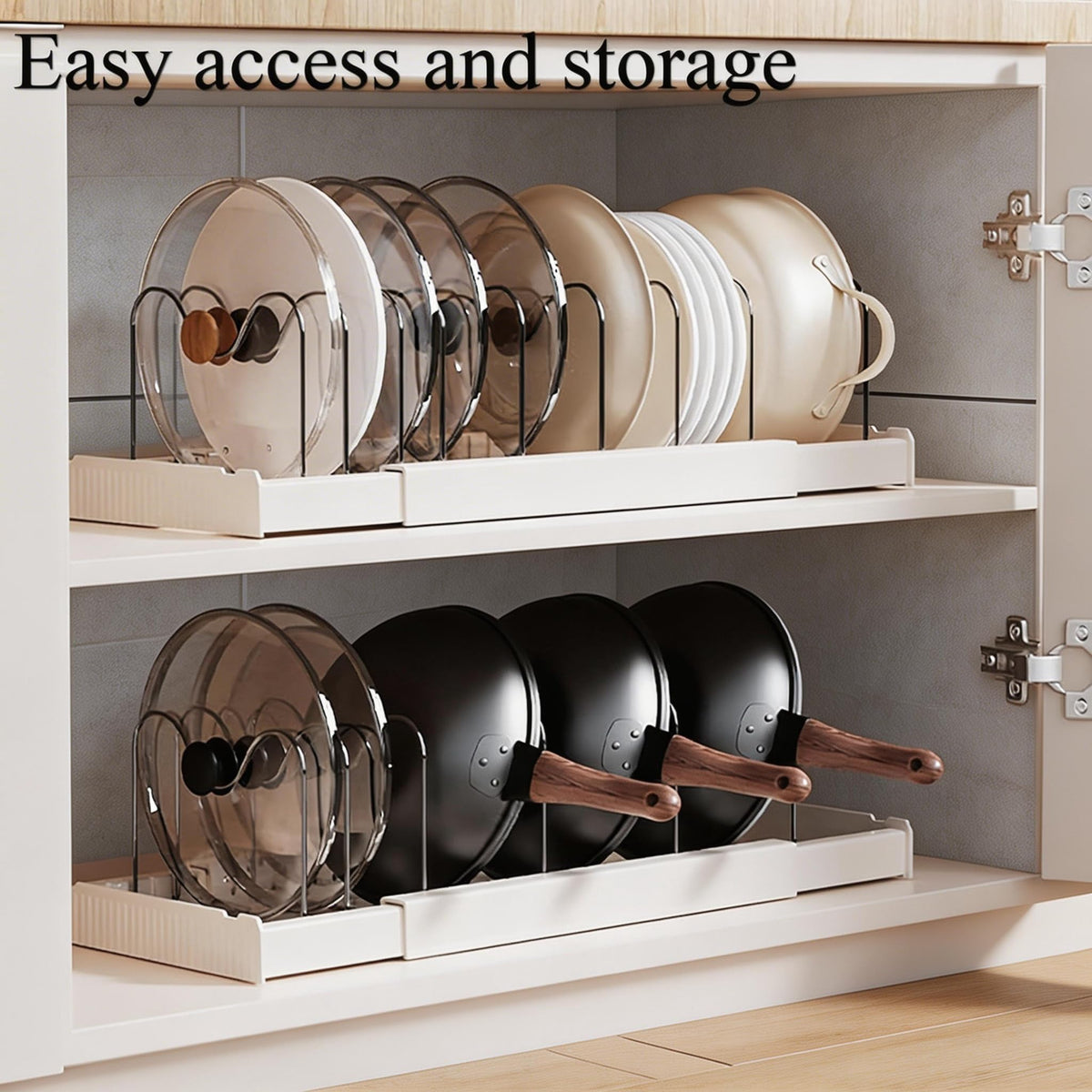 SESLEL White Expandable Pots and Pans Organizer Rack Storage NEW